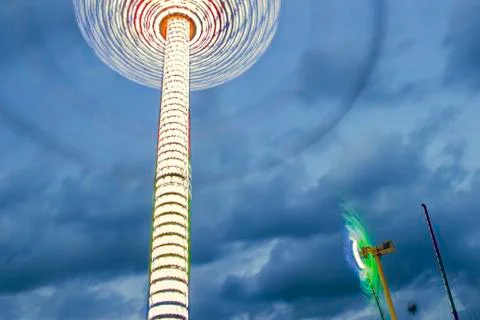 Fair Rides at Dusk Stock Photos