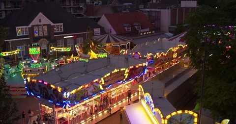Fair in a small town in the evening, Netherlands Europe, 4K 50 fps Stock Footage 91876556