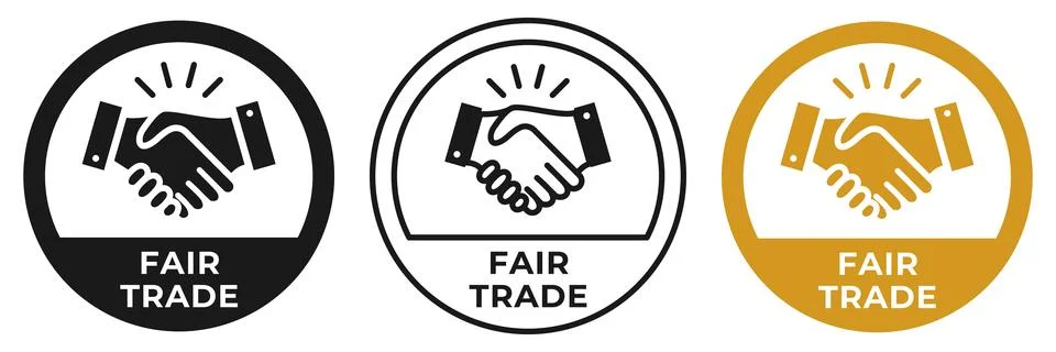 Fair trade circle rounded sign. Handshake signs, logo, badge, symbol, stamp.. Stock Illustration