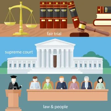 Fair trial. Supreme court. Law and people Stock Illustration