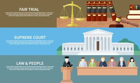 Fair trial. Supreme court. Law and people Stock Illustration