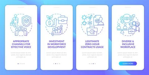 Fair working policy blue gradient onboarding mobile app screen Stock Illustration