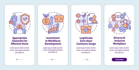 Fair working practices onboarding mobile app screen Stock Illustration