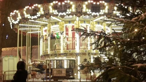 Fairground carousel at night Stock Footage 80067200