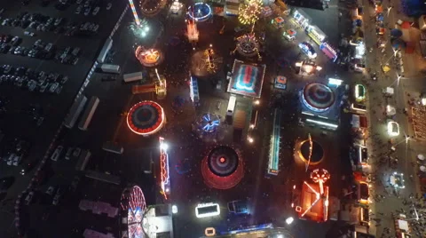 Fairgrounds Flyover at Night Stock Footage 52262829