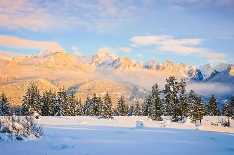 Fairmont Range in Winter at Sunset Foto stock