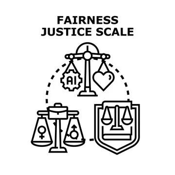 Fairness justice scale balancing diverse concepts Stock Illustration