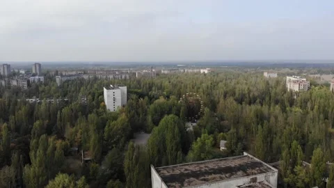 Fair's Wheel Theme Park view from above in Chernobyl Stock Footage 171396520
