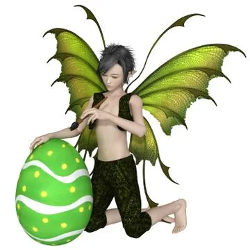 Fairy Boy Painting an Easter Egg Stock Illustration