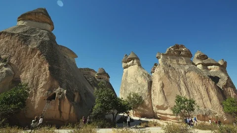 Fairy chimneys - bizarre sandstone formations, Cappadocia, Turkey Stock Footage 99726510