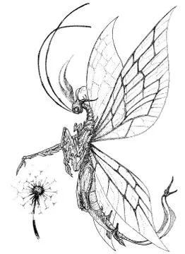 Fairy creature pixie insect butterfly creature with dandelion Stock Illustration