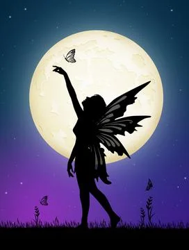 Fairy dancing in the moonlight Stock Illustration