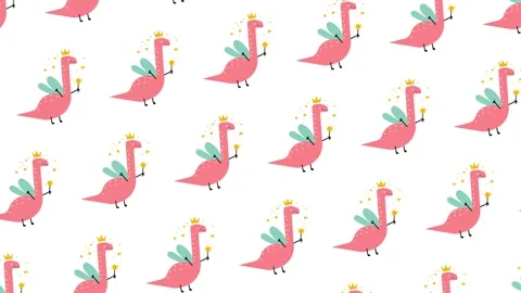 A fairy dinosaur seamless pattern looping animation Stock Footage 342280393