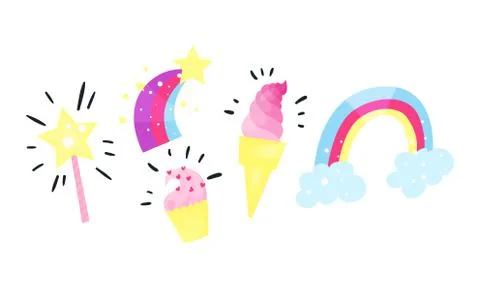 Fairy Elements with Rainbow and Magic Wand with Star Vector Set Stockillustratie