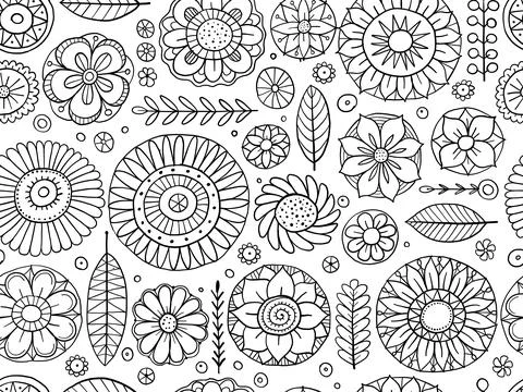 Fairy floral mandala background. Magic garden art. Seamless pattern for your Stock Illustration