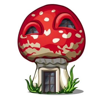 Fairy house in the shape of a fly agaric isolated on a white background. Vector Illustrazione stock