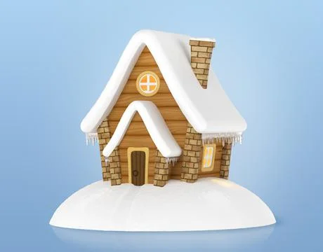 Fairy house in the snow 3D render Illustrazione stock