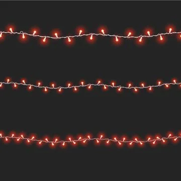 Fairy light 3D set. Led Christmas garland seamless pattern. Realistic red design Stock Illustration