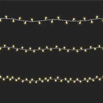 Fairy light 3D set. Led Christmas garland seamless pattern. Realistic gold 스톡 일러스트