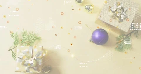 Fairy lights blinking on starting shapes drifting, growing over holiday decor Stock Footage 317772080