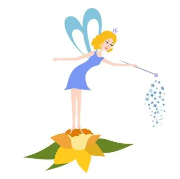 Fairy with a magic wand on a flower Stock Illustration