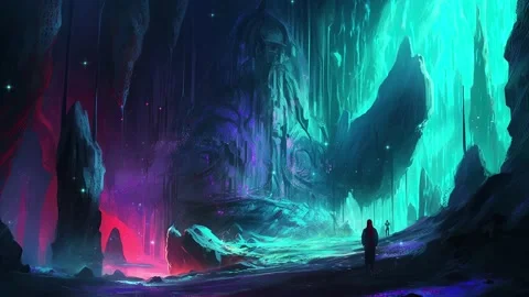 Fairy mines with magic barrier to guard the heros in the caves. Brightly colore Stock Footage 239681899