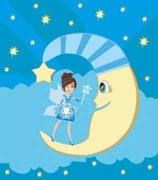 Fairy on moon. Stock Illustration