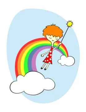 Fairy over the rainbow Stock Illustration