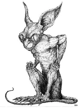 Fairy pixie little sitting evil creature nightmare fiend of hell beast Stockillustratie