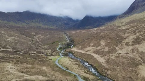 Fairy Pools and Waterfalls from a drone, Glen Brittle, Black Cuillin Stock Footage 308469433