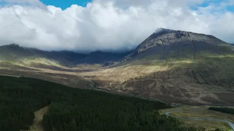 Fairy Pools and Waterfalls from a drone, Glen Brittle, Black Cuillin Stockbeeldmateriaal 308469495