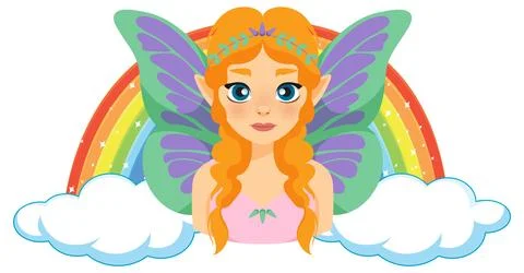 Fairy with Rainbow and Clouds Stock Illustration
