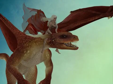 Fairy rides Dragon Stock Illustration