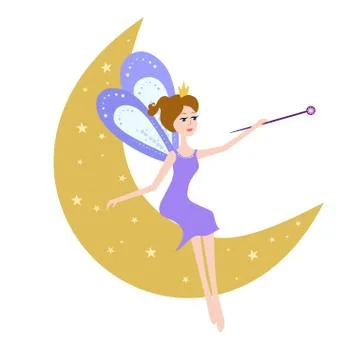 Fairy sitting on the moon Stock Illustration