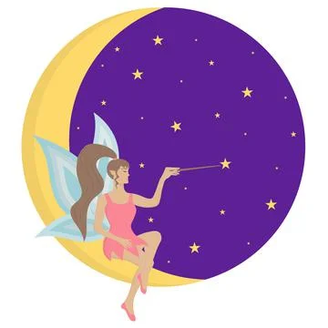 Fairy sitting on the moon Stock Illustration
