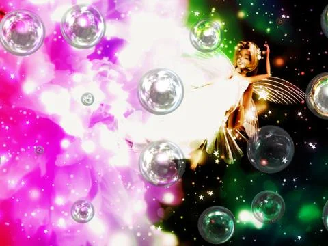Fairy with soap bubbles Stock Illustration