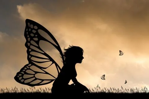 Fairy at sunset Stock Illustration
