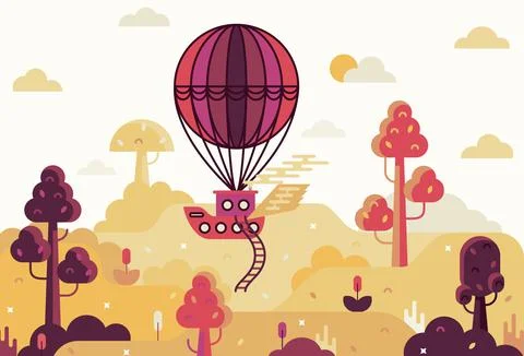 Fairy tale airship - vector cartoon illustration in flat stile Illustrazione stock