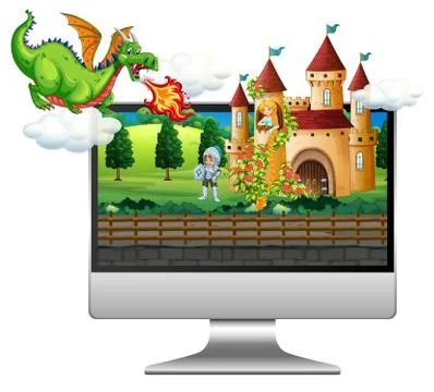 Fairy tale background on computer screen Illustrazione stock
