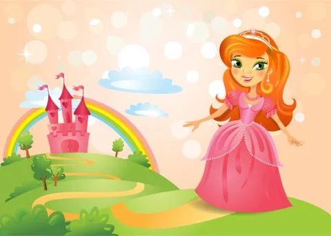 Fairy Tale castle and Beautiful princess Stock-Illustration