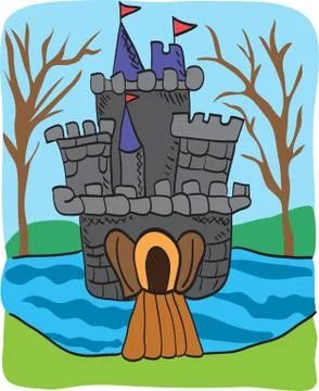 Fairy tale castle drawing Stock Illustration