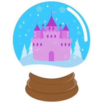 Fairy tale castle inside a snow globe. Vector Illustration Stock Illustration