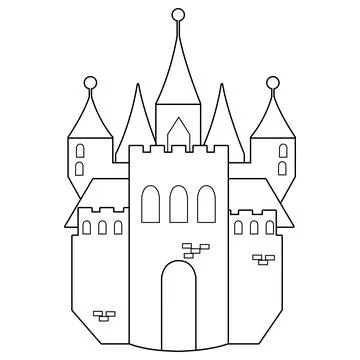 Fairy tale castle. Vector black and white coloring page Stock Illustration