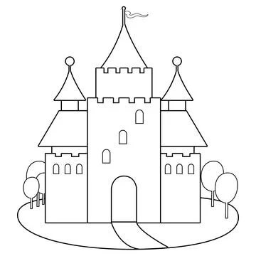 Fairy tale castle. Vector black and white coloring page Stock Illustration