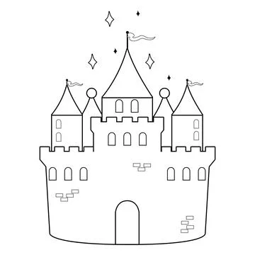 Fairy tale castle. Vector black and white coloring page Stock Illustration