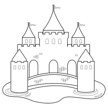 Fairy tale castle. Vector black and white coloring page Stock Illustration