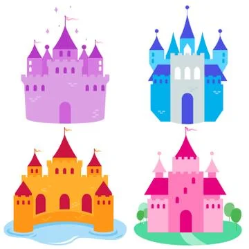 Fairy tale castles set. Vector illustration Stock Illustration