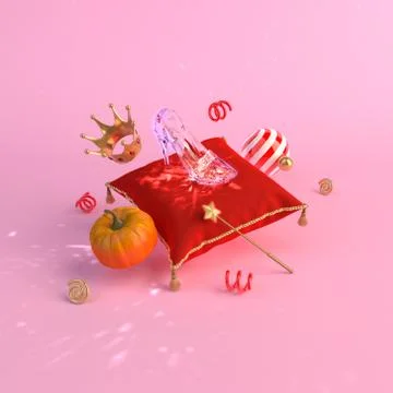 Fairy tale Cinderella concept on background 3d render Stock Illustration