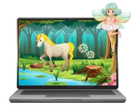 Fairy tale on computer background 库存插图