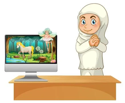 Fairy tale on computer background Illustrazione stock